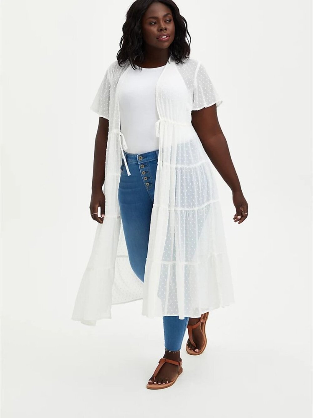 Torrid Swiss Dot Sheer Tiered Maxi Duster Kimono | Size 6 | Cottagecore Romantic